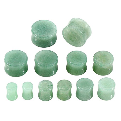Longbeauty Pair Aventurine Jade Natural Organic Flesh Tunnels- Stone Ear Plugs-Ear Gauges