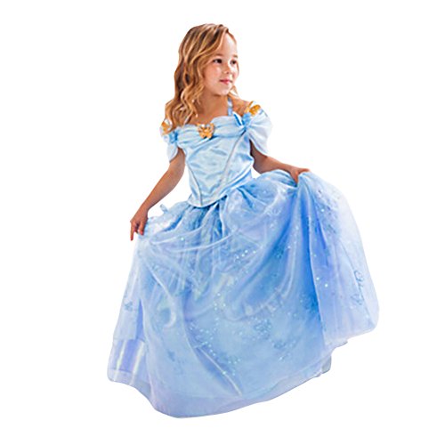 MissFox Disfraz De Princesa Para Niña Trajes Carnaval 140CM Luz Azul