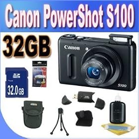 Canon PowerShot S100 12.1 MP Digital Camera with 5x Wide Angle Optical Image Stabilized Zoom (Black) + 32GB SDHC Memory + USB Card Reader + Memory Card Wallet + Deluxe Case + Accessory Saver Bundle!!!
