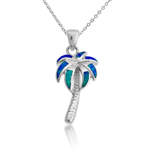 Sterling Silver Opal Palm Tree Pendant with 18