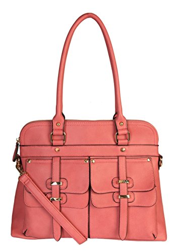 Rimen & Co. PU Leather Double Front Pockets Two Top Handle Zipper Closure Casual Hobo Satchel Tote Womens Handbag Purse K30-2656 K30-2657