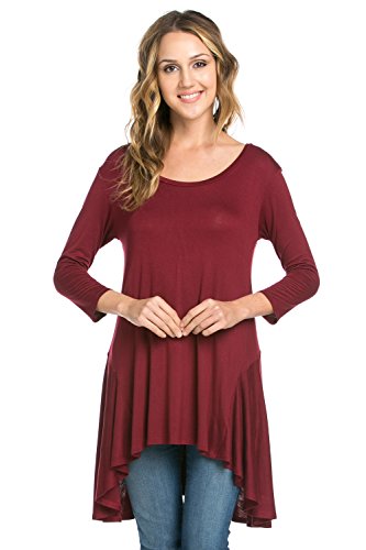 Frumos Womens 3/4 Sleeve Comfy Loose Fit Long Tunic Top
