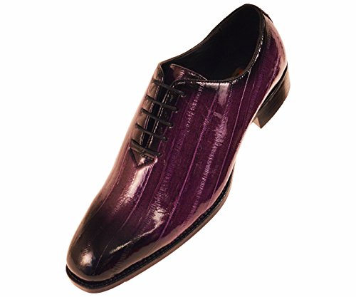 Bolano Mens Exotic Faux Eel Print Oxford Dress Shoe in Purple and Black: Style Brayden Purple-049