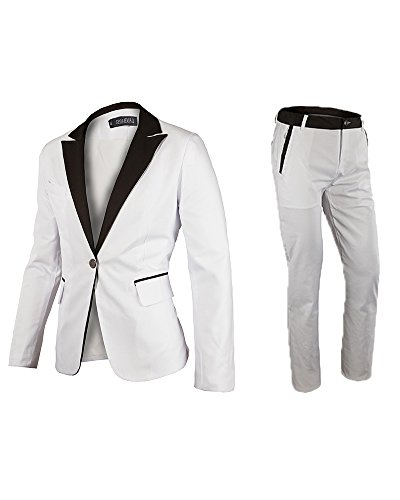 Lanbaosi Men's 1 Button White Dress Suit Jacket and Pants Sets