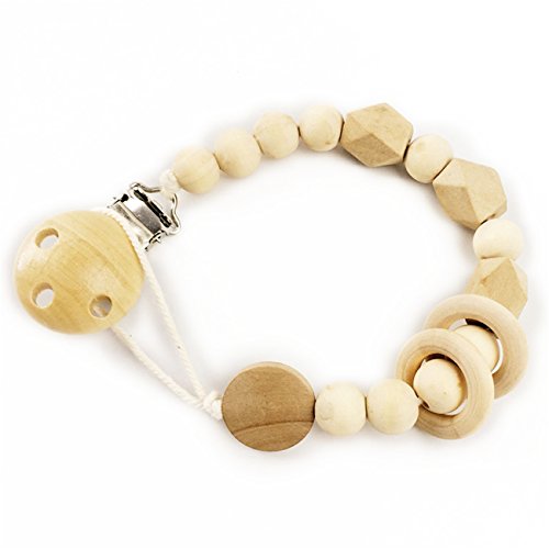 Wooden Teething Pacifier Clip Holder Crochet Beads Baby Pacifier Holder Baby Teether Toys