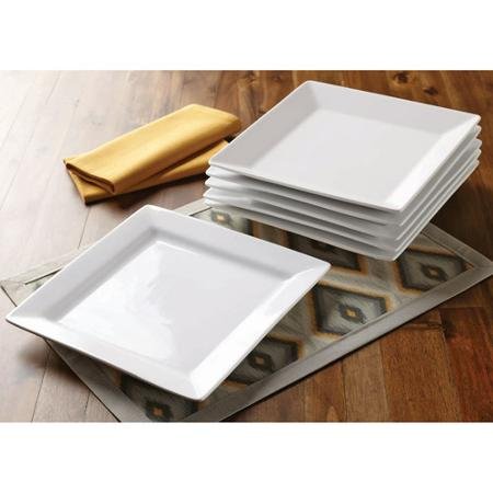 Better Homes and Gardens Set of 6 White Square Porcelain Dinner Plates