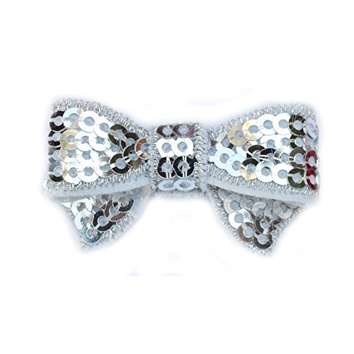 Sequin Bow Hair Clip - Toddler TruStay Clip - Best NO Slip Barrette For Fine Hair (TB4-Silver)