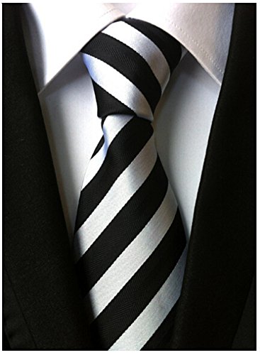 Allbebe Men's Classic Striped Black And White Woven Silk Tie Microfiber Necktie