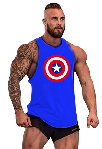 Gillbro Mens GYM Muscle Workout T-Shirt Bodybuilding Tank Top Captain Pattern
