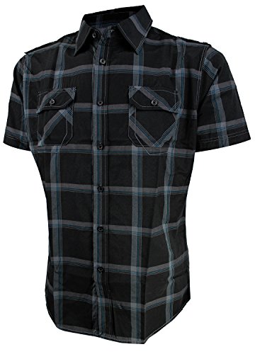 Enimay Mens Fitted Plaid Short Sleeve Button Down Shirt (Many Colors Available)