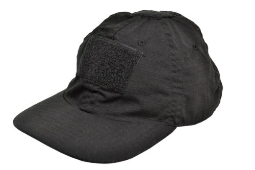 SW製 ベルクロ付 ベースボールキャップ リップストップ生地使用 ミリタリーキャップ ブラック 黒 黒色