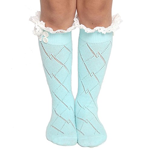 FAYBOX Lace Ruffles Buttons Hollow Kids' Girl Boot Socks Knit Leg Warmers
