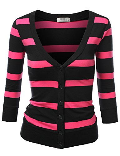 J.TOMSON Women's Striped V-Neck Button Down Cardigan