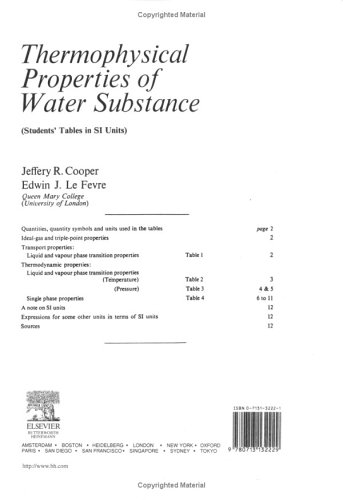 Thermophysical Properties of Water Substance: Students' Tables in SI Units by Jeffrey Cooper