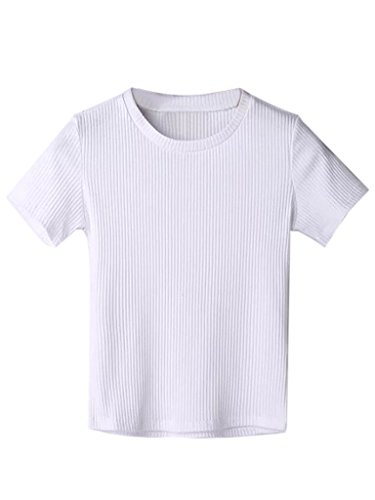 PERSUN Juniors' Ribbed Short Sleeve Cropped T-shirt