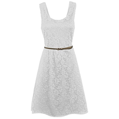 Women's Scoop Neck Sleeveless Plus Size Fit and Flare Lace Dress with Belt