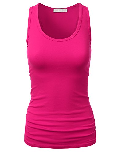 DRESSIS Women's Basic Sleeveless Scoop Neck Racerback Ruched Side Tank Top S-3XL