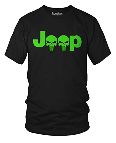 Neon Green Jeep Logo With Punisher Skull Symbol Hardcore Offroad T-Shirt