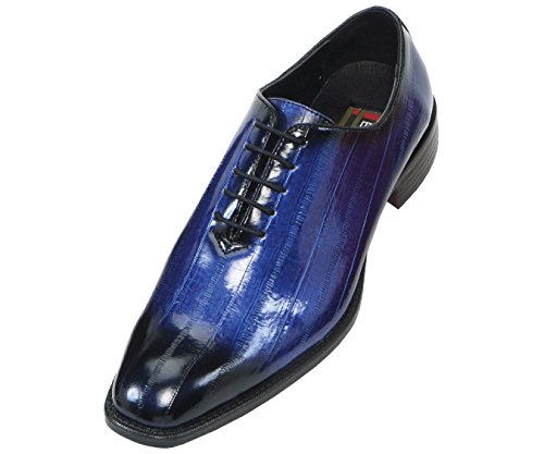 Bolano Mens Exotic Faux Eel Print Oxford Dress Shoe in Blue and Black: Style Brayden Blue-052