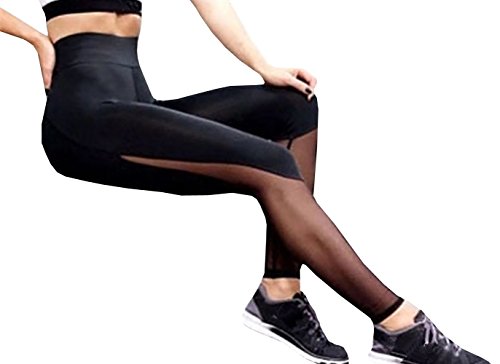 Nulibenna Women's High Waist Mesh Stretchy Workout Sportys Yoga Leggings