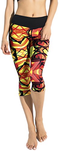Adriana Arango Women's Capri Leggings Gym Workout Running Wide Waistband Orange