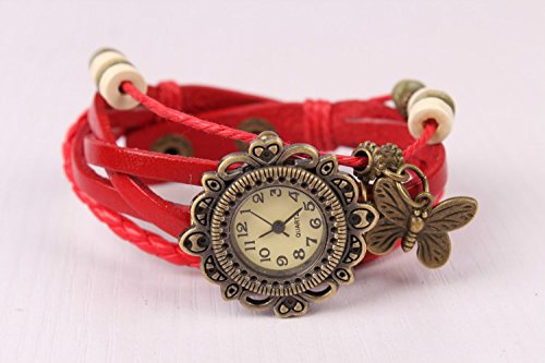 Domire butterfly pendant Quartz Fashion Weave Wrap Around Leather Bracelet Lady Woman Wrist Watch
