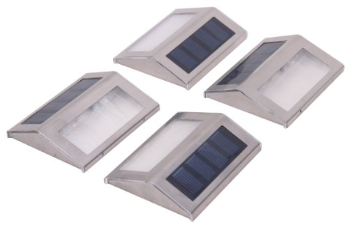 Signstek 4 Pack 2 LED Solar Powered Wireless Stainless Steel Staircase Step White Light Stairways Path Landscape Garden Floor Wall Patio Lamp Modern Fixture