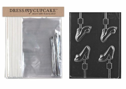 

Dress My Cupcake DMCKITD108 Chocolate Candy Lollipop Packaging Kit with Mold, High Heel Shoe Lollipop