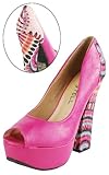 Caitlyn09 Tribal Print Peep Toe Pumps HOT PINK