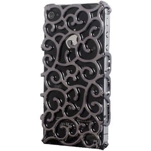 OOOUSE Black Luxury Chrome Electroplating Hollow Pattern PC Hard Back Case Cover for iPhone 4G 4S
