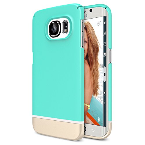 Galaxy S6 Edge Case, Maxboost® [Vibrance Series] Samsung Galaxy S6 Edge Case [Lifetime Warranty] Protective SOFT-Interior Scratch Protection Metallic Finished Base with Vibrant Trendy Color Slider Style Hard Cases for Samsung Galaxy S6 Edge - Turquoise Blue / Champagne Gold