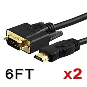 eForCity 2x BLACK VGA to HDMI Cable M/M, 6 FT