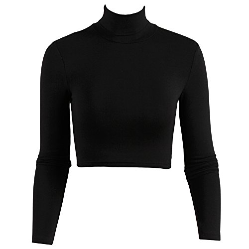 Fancyqube(TM) Women's Polo Turtle Neck Crop Long Sleeve Plain Top
