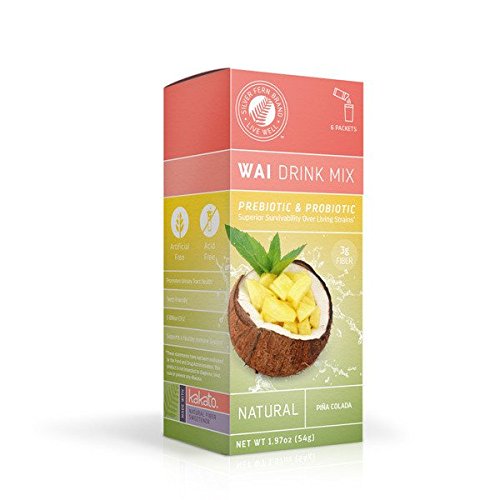 Wai Powdered Drink Mix: Pina Colada - 1 Box of 6 Single Serve Packets - Probiotic Flavored Water Enhancer Powder - Natural, No Added Sugar, Artificial Free