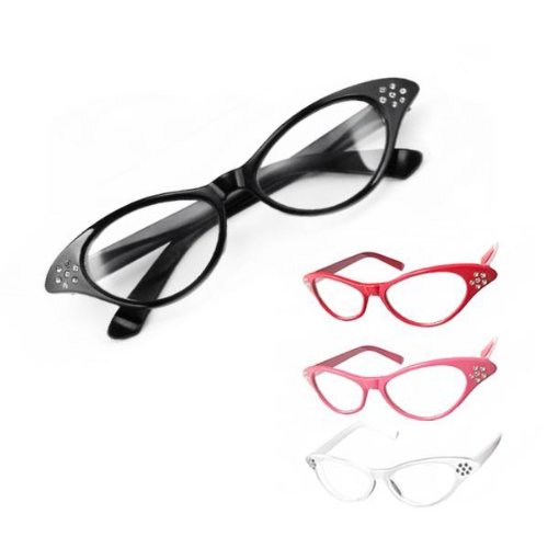 World Pride® 50's 60's Grease Cateye Glasses Rhinestone for Fancy Dress