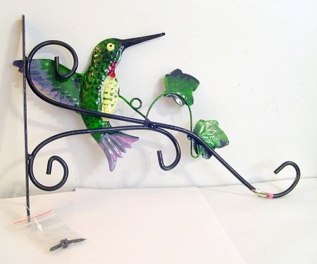 

11" Metal Painted Green Bird Plant Hanger Inside Garden