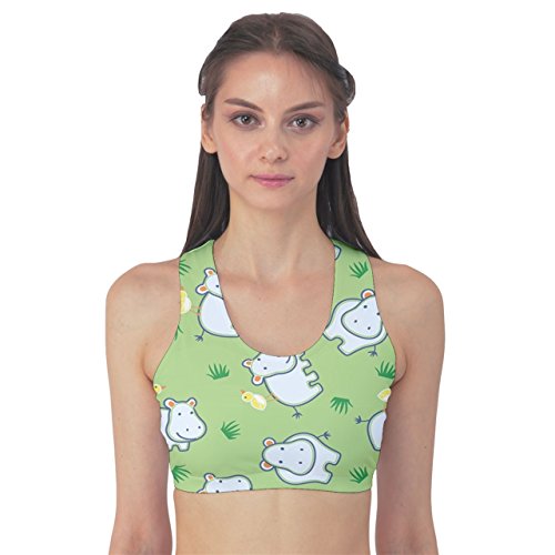 

Green Happy Hippo with Friendly Bird Pattern Women's Sport Bra