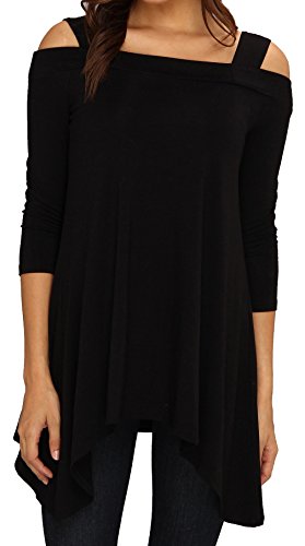 Lolichy Women Cold Shoulder Top Black 3/4 Sleeve Tunic Tops Tank