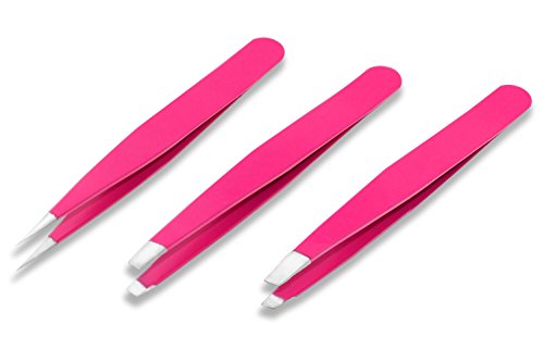 ONME Stainless Steel Tweezers Set with Case, Eyebrow Tweezers Set with Slanted, Straight and Pointed Tips for Eyebrow, Ingrown and Nose Hair, Splinters & More