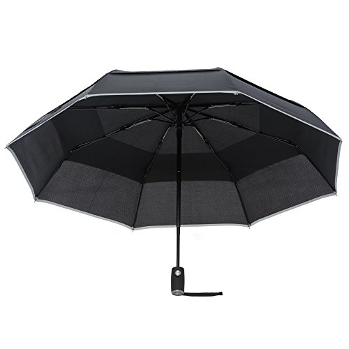 Arcadia Outdoors Vented Double Canopy Wind Resistant Travel Umbrella with Reflective Edge - Auto Open/Close - Lifetime Guarantee