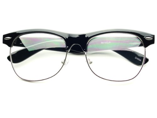 Retro Style Clubmaster Half Frame Clear Lens Wayfarer Glasses Frames (Black)