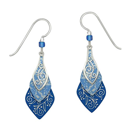 Adajio Beaded 3 Layer Lightweight Hand Painted Lake Blue Necktie Shaped Etched Dangle Earrings