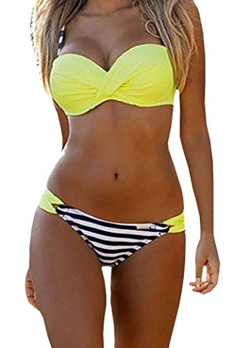 Nulibenna Push Up Two Piece Bikini Swimsuit Candy Patch Padded Swimwear