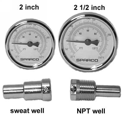 

2 inch Thermometer with Thermowell, 1/2 in. Threaded Connection