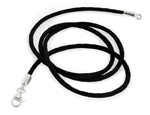 New Black Silk Cord Chain Necklace Sterling Silver(Lengths 15