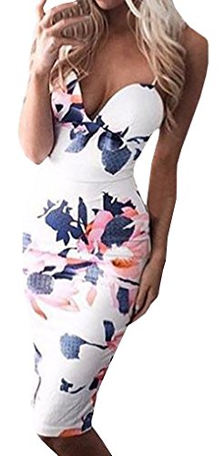 Dellytop Women's Strappy Floral Midi Bodycon Club Pencil Dress