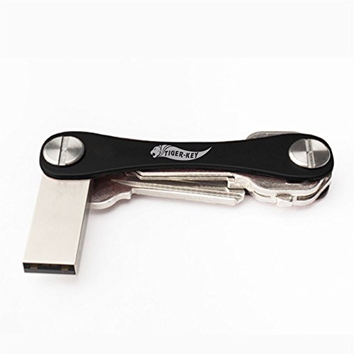 Compact Key Holder By TIGER-KEY, Smart Key Organizer - Key Case, Premium Aluminum Alloy - Practical Multi Tool Keychain, Extended Key Holder (2-6 Keys, Black)