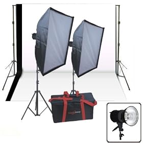 StudioHut 2000 Watt Digital Halogen Photo Continuous Light Kit for Video and Digital Photography with background stand and 10'x20' black and white muslin backdrops