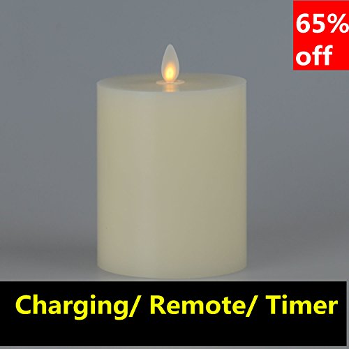 Charger and Timer Flat Top Flameless LED Pillar Moving Candle 3.5