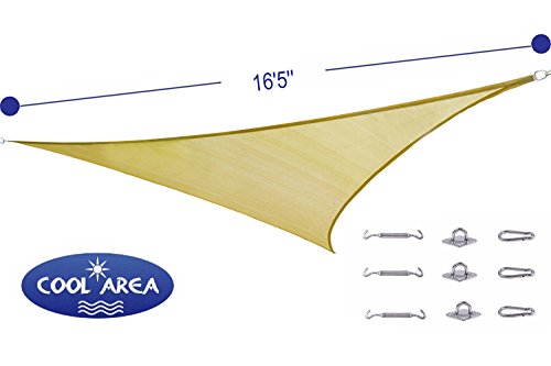 Cool Area Triangle 16 Feet 5 Inches Durable Sun Shade Sail with Stainless Steel Hardware Kit, UV Block Fabric Patio Shade Sail in Color Sand, furniture